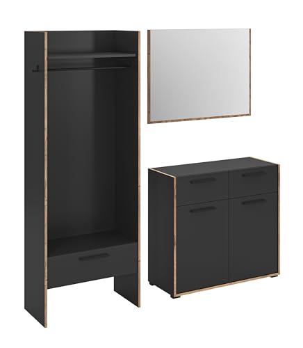 xonox.home - Garderoben-Set Bueno ca. 180x189x37 cm in Korpus/Front Basalt Melamin und Abs. Nox Oak Nb. Garderobenkombination Garderobenmöbel Flurmöbel-Set Flursystem - praktisch & stilvoll von xonox.home