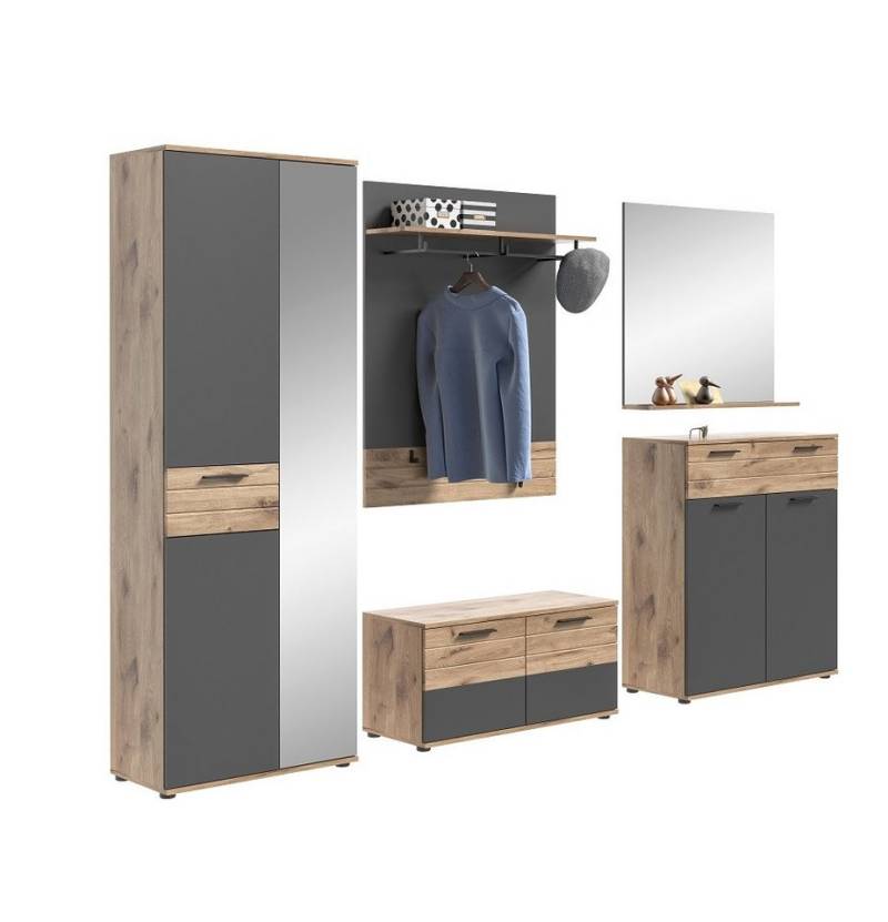 xonox.home Garderoben-Set Garderoben-Set Mason, Nox Oak / Basalt grau, 5-teilig, (5-St) von xonox.home