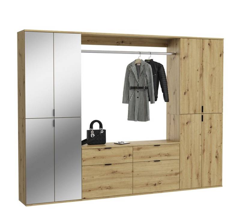 xonox.home Garderoben-Set Garderoben Set Projekt X, Artisan Eiche / Spiegeltüren, 3-teilig, (3-St), Kompaktgarderobe von xonox.home