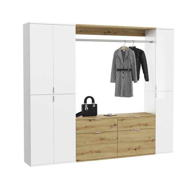 xonox.home Garderoben-Set Garderoben Set Projekt X 1, weiß Hochglanz / Artisan Eiche, 3-teilig, (3-St), Garderoben-Set, Flurgarderoben Set in eiche 3-teilig, Kompaktgarderobe von xonox.home