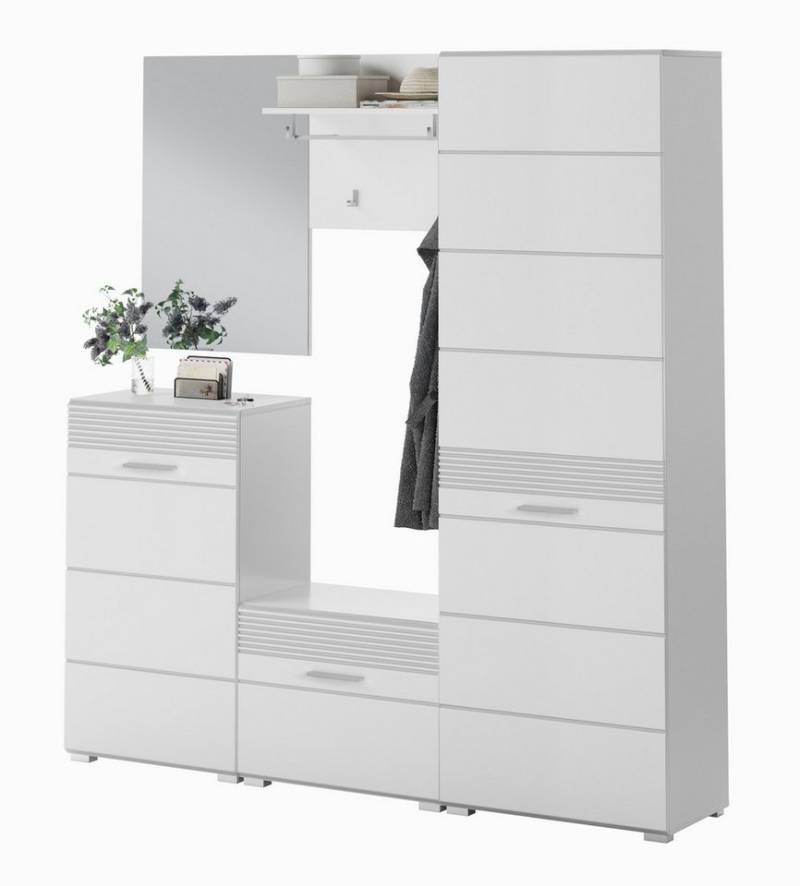 Inn.Furn Garderoben-Set Leon, (Garderobe 5-teilig in weiß Hochglanz, BxH 170 x 190 cm), mit viel Stauraum von Inn.Furn