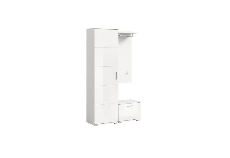 xonox.home Garderoben-Set Prego, (3tlg. Set bestehend aus Garderobenschrank, Sitzbank, Garderobenpaneel), Weiß Hochglanz Siphonausschnitt Melamin Modern 110x191x37 cm von xonox.home