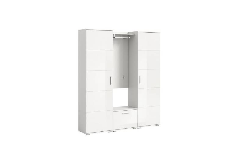 xonox.home Garderoben-Set Prego, (4tlg. Set enthält 2x Garderobenschrank, Sitzbank, Garderobenpaneel), Weiß Hochglanz Melamin Modern 165x191x37 cm von xonox.home