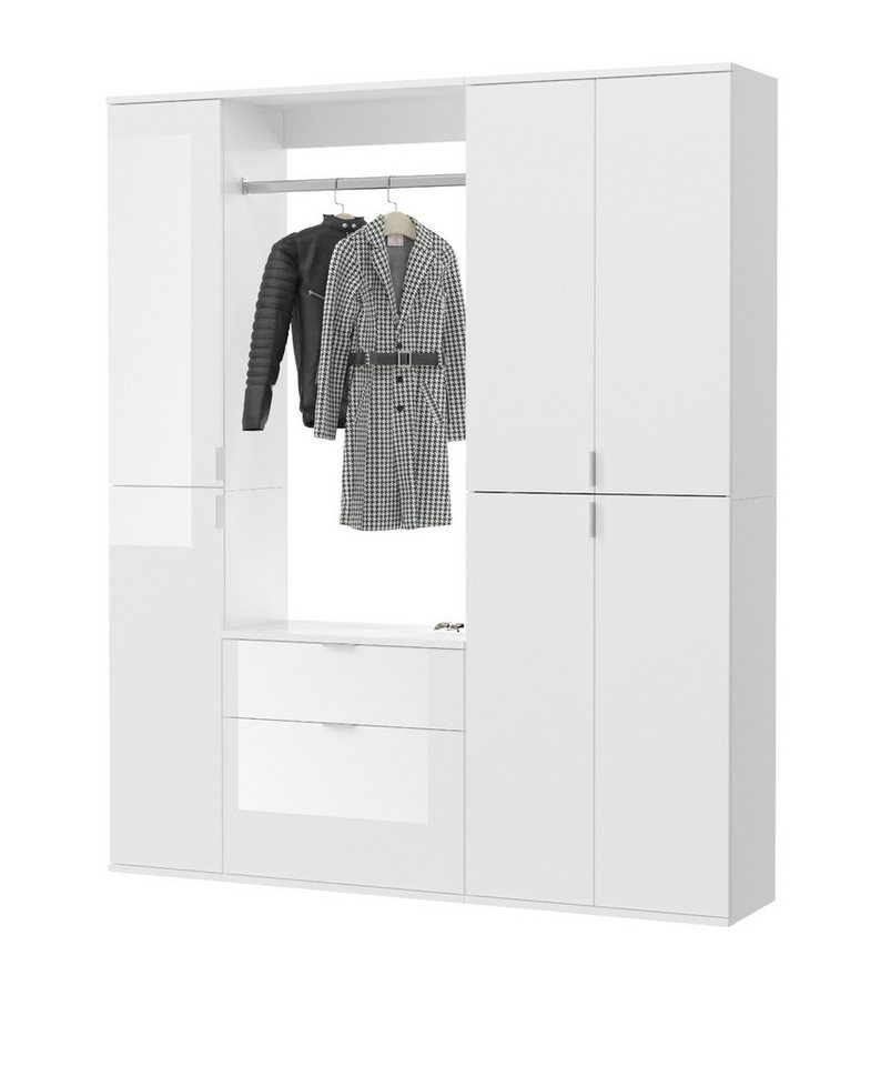 xonox.home Garderoben-Set ProjektX, (Flurgarderobe in weiß Hochglanz, 152 x 193 cm), variable Inneneinteilung von xonox.home