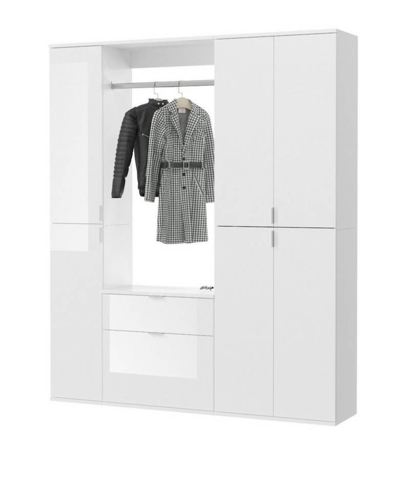 Inn.Furn Garderoben-Set SystemX, (Flurgarderobe in weiß Hochglanz, 152 x 193 cm), variable Inneneinteilung von Inn.Furn