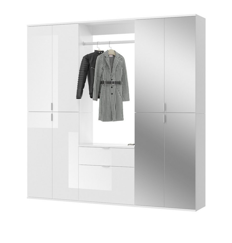 Inn.Furn Garderoben-Set SystemX, (Flurgarderobe in weiß Hochglanz, 183 x 193 cm), Komplett-Set mit Schuhschrank von Inn.Furn