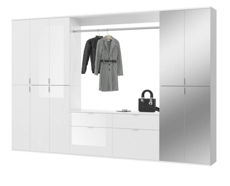 Inn.Furn Garderoben-Set SystemX, (Komplett-Garderobe in weiß Hochglanz, 273 x 193 cm), variable Inneneinteilung von Inn.Furn