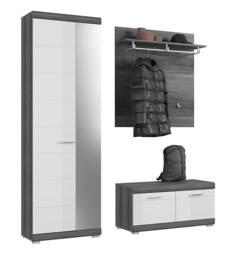 Inn.Furn Garderoben-Set Shawn, (Flurgarderobe 3-teilig grau Rauchsilber und weiß, 170 x 197 cm), Hochglanz von Inn.Furn