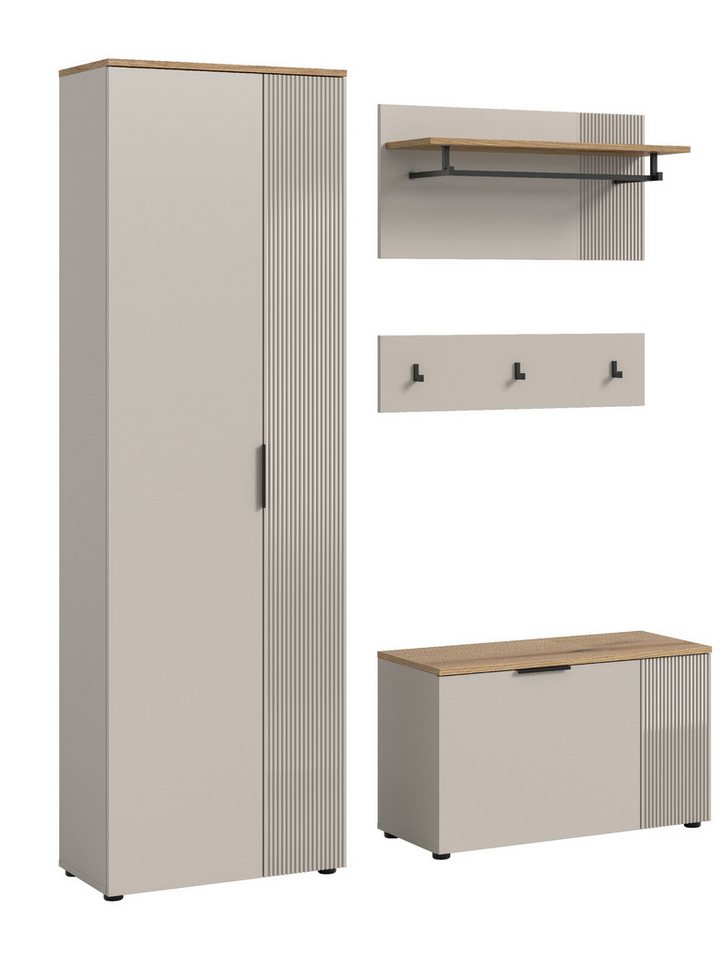 xonox.home Garderoben-Set Slide, (3tlg. Set inkl. Garderobenschrank, Sitzbank, Paneel), Melamin beschichtet modern 155x190x36 cm von xonox.home
