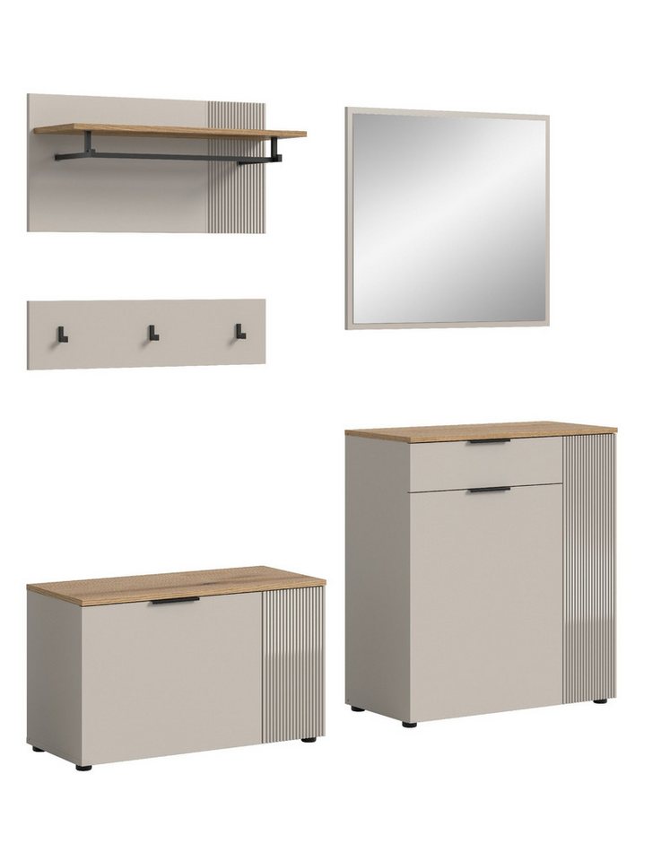 xonox.home Garderoben-Set Slide, (4tlg. Set inkl. Sitzbank, Paneel, Kommode, Spiegel), Melamin beschichtet modern 175x190x36 cm von xonox.home