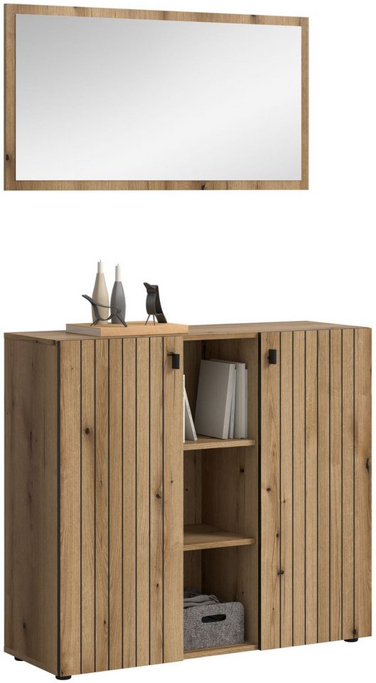 xonox.home Garderoben-Set Station, (2-tlg. Garderobenspiegel & Schuhkommode), in Evoke Oak Nachbildung B/H/T ca.: 106/192/37 cm von xonox.home
