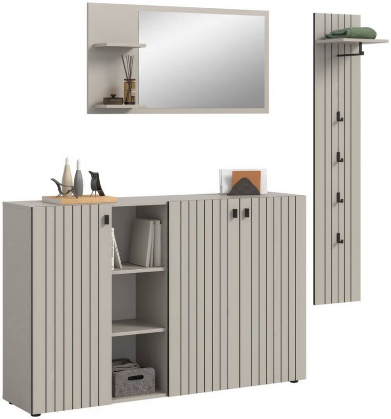 xonox.home Garderoben-Set Station, (3-tlg. Schuhkommode, Garderobenspiegel & Garderobenpaneel), in Kaschmir Nachbildung B/H/T ca.: 201/192/37 cm von xonox.home