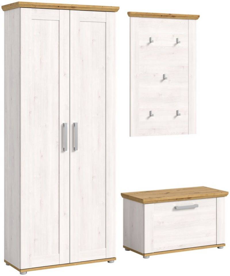 xonox.home Garderoben-Set Verona, (3tlg. Set bestehend aus Garderobenschrank, Sitzbank, Garderobenpaneel), Sibiu Lärche Nachbildung Melamin Modern 171x194x37 cm von xonox.home