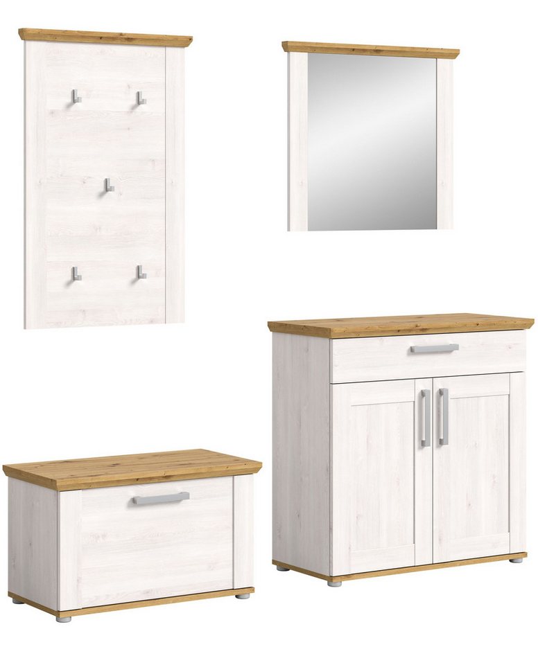 xonox.home Garderoben-Set Verona, (4tlg. Set enthält Sitzbank, Garderobenpaneel, Schuhschrank, Spiegel), Sibiu Lärche Nachbildung Melamin Modern 183x194x37 cm von xonox.home