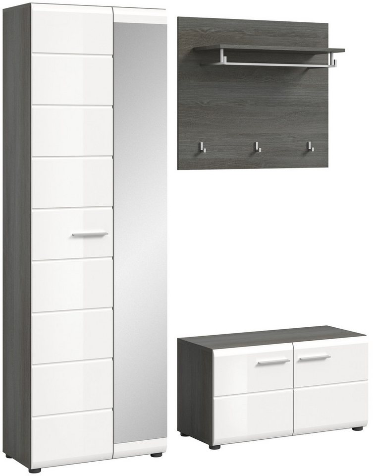xonox.home Garderoben-Set in Rauchsilber / Weiß Hochglanz - 155x192x37cm (BxHxT) von xonox.home