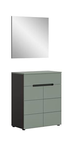xonox.home - Garderobenkombination Canu 2tlg. 80x190x37 cm in Korpus Basalt grau Nb., Front Smoke Green Nb. - Garderobenschrank Garderobenmöbel Flurmöbel-Set Flursystem Stauraumlösung von xonox.home