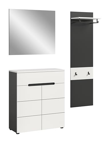 xonox.home - Garderobenkombination Canu 3tlg. 140x190x37 cm in Korpus Basalt grau Nb., Front weiß Nb. - Garderobenschrank Garderobenmöbel Flurmöbel-Set Flursystem Stauraumlösung xonox.home - Garderobenkombination Canu 3tlg. 140x190x37 cm in Korpus Basalt grau Nb., Front weiß Nb. - Garderobenschrank Garderobenmöbel Flurmöbel-Set Flursystem Stauraumlösung von xonox.home