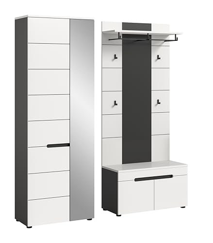 xonox.home - Garderobenkombination Canu 3tlg. 160x190x37 cm in Korpus Basalt grau Nb., Front weiß Nb. - Garderobenschrank Garderobenmöbel Flurmöbel-Set Flursystem Stauraumlösung von xonox.home