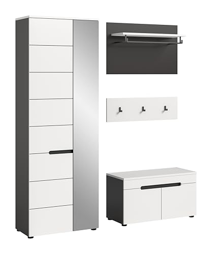 xonox.home - Garderobenkombination Canu 3tlg. 160x190x37 cm in Korpus Basalt grau Nb., Front weiß Nb. - Garderobenschrank Garderobenmöbel Flurmöbel-Set Flursystem Stauraumlösung xonox.home - Garderobenkombination Canu 3tlg. 160x190x37 cm in Korpus Basalt grau Nb., Front weiß Nb. - Garderobenschrank Garderobenmöbel Flurmöbel-Set Flursystem Stauraumlösung von xonox.home