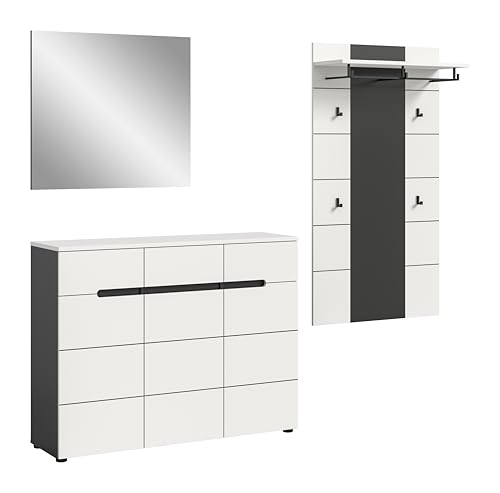 xonox.home - Garderobenkombination Canu 3tlg. 215x190x37 cm in Korpus Basalt grau Nb., Front weiß Nb. - Garderobenschrank Garderobenmöbel Flurmöbel-Set Flursystem Stauraumlösung xonox.home - Garderobenkombination Canu 3tlg. 215x190x37 cm in Korpus Basalt grau Nb., Front weiß Nb. - Garderobenschrank Garderobenmöbel Flurmöbel-Set Flursystem Stauraumlösung von xonox.home