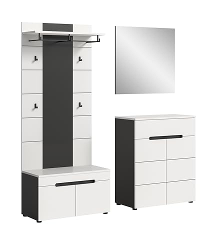 xonox.home - Garderobenkombination Canu 4tlg. 175x190x37 cm in Korpus Basalt grau Nb., Front weiß Nb. - Garderobenschrank Garderobenmöbel Flurmöbel-Set Flursystem Stauraumlösung xonox.home - Garderobenkombination Canu 4tlg. 175x190x37 cm in Korpus Basalt grau Nb., Front weiß Nb. - Garderobenschrank Garderobenmöbel Flurmöbel-Set Flursystem Stauraumlösung von xonox.home