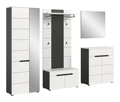 xonox.home - Garderobenkombination Canu 5tlg. 255x190x37 cm in Korpus Basalt grau Nb., Front weiß Nb. - Garderobenschrank Garderobenmöbel Flurmöbel-Set Flursystem Stauraumlösung xonox.home - Garderobenkombination Canu 5tlg. 255x190x37 cm in Korpus Basalt grau Nb., Front weiß Nb. - Garderobenschrank Garderobenmöbel Flurmöbel-Set Flursystem Stauraumlösung von xonox.home