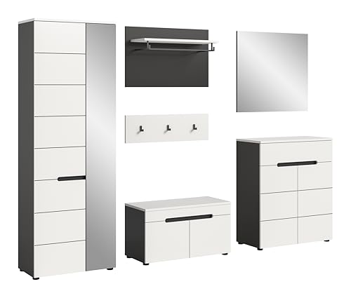 xonox.home - Garderobenkombination Canu 5tlg. 255x190x37 cm in Korpus Basalt grau Nb., Front weiß Nb. - Garderobenschrank Garderobenmöbel Flurmöbel-Set Flursystem Stauraumlösung xonox.home - Garderobenkombination Canu 5tlg. 255x190x37 cm in Korpus Basalt grau Nb., Front weiß Nb. - Garderobenschrank Garderobenmöbel Flurmöbel-Set Flursystem Stauraumlösung von xonox.home