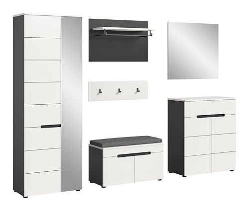 xonox.home - Garderobenkombination Canu 6tlg. 255x190x37 cm in Korpus Basalt grau Nb., Front weiß Nb. - Garderobenschrank Garderobenmöbel Flurmöbel-Set Flursystem Stauraumlösung xonox.home - Garderobenkombination Canu 6tlg. 255x190x37 cm in Korpus Basalt grau Nb., Front weiß Nb. - Garderobenschrank Garderobenmöbel Flurmöbel-Set Flursystem Stauraumlösung von xonox.home