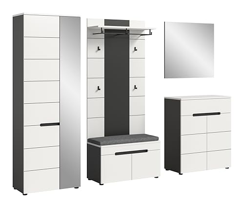 xonox.home - Garderobenkombination Canu 6tlg. 255x190x37 cm in Korpus Basalt grau Nb., Front weiß Nb. - Garderobenschrank Garderobenmöbel Flurmöbel-Set Flursystem Stauraumlösung xonox.home - Garderobenkombination Canu 6tlg. 255x190x37 cm in Korpus Basalt grau Nb., Front weiß Nb. - Garderobenschrank Garderobenmöbel Flurmöbel-Set Flursystem Stauraumlösung von xonox.home