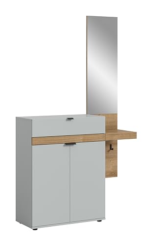 xonox.home - Garderobenkombination Naro 2 TLG. 110x194x37 cm in Korpus und Front grau und Abs. Evoke Oak Nachbildung - Garderobenschrank Garderobenmöbel Flurmöbel-Set Flursystem Stauraumlösung von xonox.home