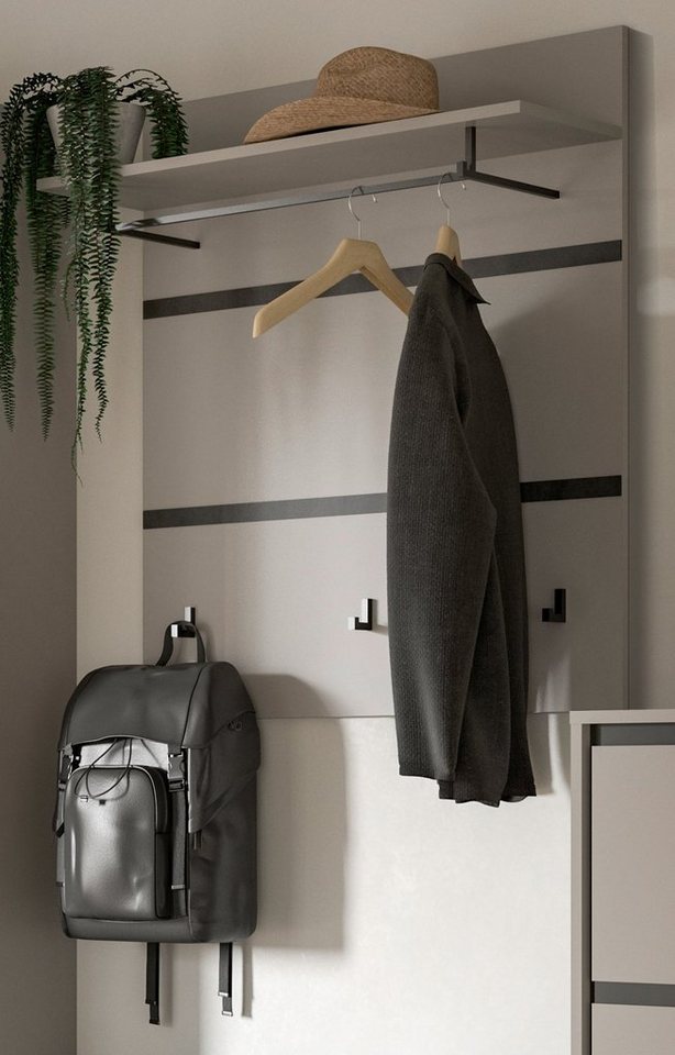 xonox.home Garderobenpaneel Jaru (in grau mit schwarz, 85 x 93 cm), mit 5 Kleiderhaken von xonox.home