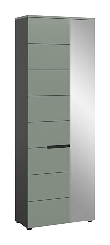 xonox.home - Garderobenschrank Canu 65x190x37 cm in Korpus Basalt grau Nb. und Front Smoke Green Nb. - Flurschrank Dielenschrank Flurmöbel Garderobe Schrank - modern & zeitlos von xonox.home
