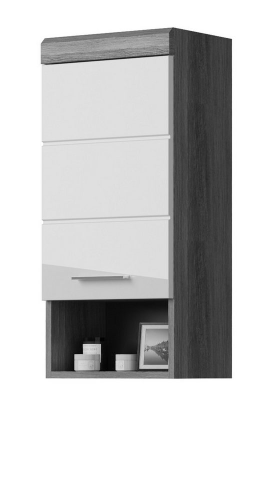 Inn.Furn Hängeschrank Shawn (Badschrank in weiß Hochglanz und grau, 37 x 79 cm) 3 Fächer von Inn.Furn