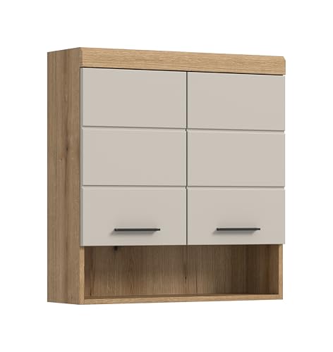 xonox.home – Hängeschrank Scout 74x79x24 cm in Evoak Oak und Kaschmir Nachbildung matt – Moderner Wandschrank fürs Bad – platzsparend, stilvoll & harmonisch kombinierbar von xonox.home