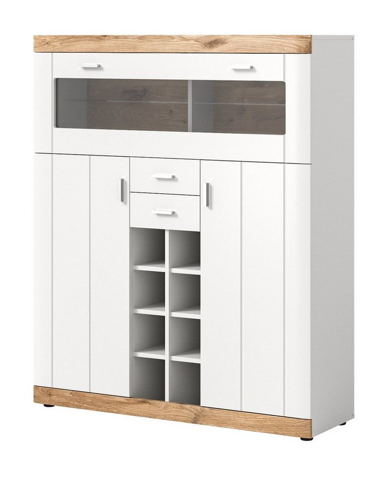 xonox.home Highboard Laredo (Kommode in weiß Landhaus mit Eiche, 117 x 142 cm), mit Soft-Close von xonox.home