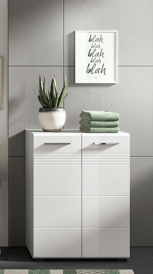 xonox.home Hochschrank Kommode Badschrank Copa, hellgrau / weiß Hochglanz (1-St) Badmöbel,Badkombination,Breite 60 cm von xonox.home