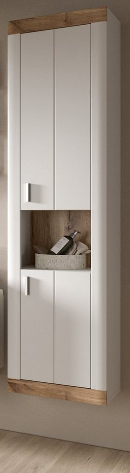 Inn.Furn Hochschrank Sopela (Bad Hängeschrank in weiß mit Eiche, 45 x 172 cm) mit Soft-Close von Inn.Furn