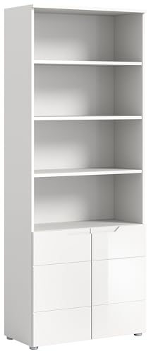 xonox.home Homeoffice Solero Büroschrank Stauraumregal Büro-Aufbewahrung Dokumentenschrank Büromöbel in Front weiß Hochglanz tiefzieh Korpus weiß, , ca.76x193x37 cm von xonox.home