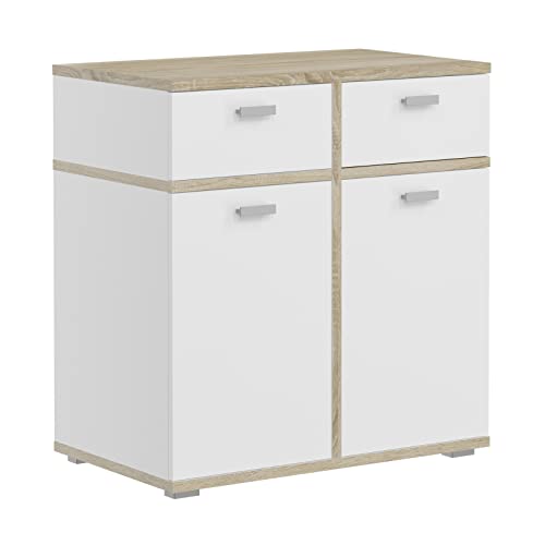 xonox.home Kommode Cosmo Kommode Schrank in Front weiß Nb. Korpus Sonoma Eiche Nb. ca.79x84x48 cm Soft Close vollauszug von xonox.home