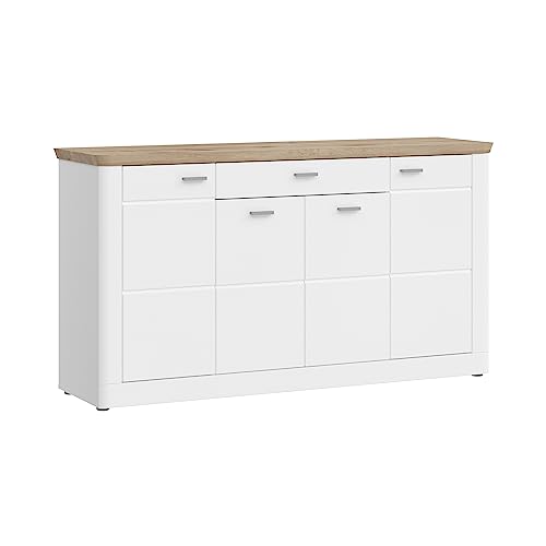 xonox.home Kommode Michigan X1FC1903 Sideboard Kommode Schrank in Front weiß matt Tiefzieh, Korpus weiß Nb.und Absetzung Viking Oak Nb.ca.159x88x43 cm von xonox.home