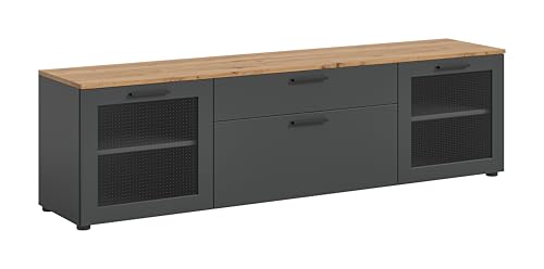 xonox.home Wohnzimmer Niklas Lowboard TV-Bank Schrank TV-Schrank in Basalt grau Nb. Abs. Artisan Eiche Nb/Glas, ca. 185x52x40 cm von xonox.home