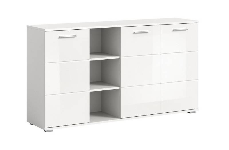 xonox.home Kommode Prego, Weiß Hochglanz Siphonausschnitt Melamin Modern 150x83x37 cm von xonox.home