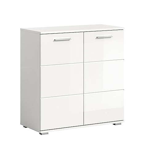 xonox.home X98A9901 Kommode 80x83x37 cm in weiß Nachbildung und weiß Hochglanz von xonox.home