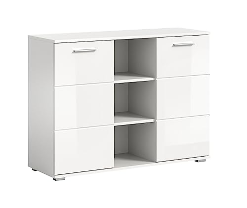 xonox.home Kommode Prego Kommode Flurmöbel Staurauchschrank Schrank Anrichte in Korpus weiß Hochglanz Front weiß, ca.110x83x37 cm von xonox.home