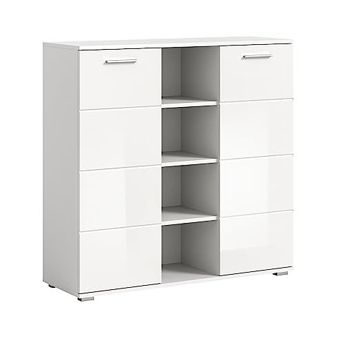 xonox.home Kommode Prego Kommode Flurmöbel Staurauchschrank Schrank Anrichte in Korpus weiß Hochglanz Front weiß, ca.110x107x37 cm von xonox.home