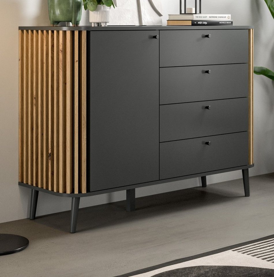 xonox.home Kommode Pure (Sideboard in matt grau mit Artisan Eiche, 120 x 88 cm), Retro Design von xonox.home