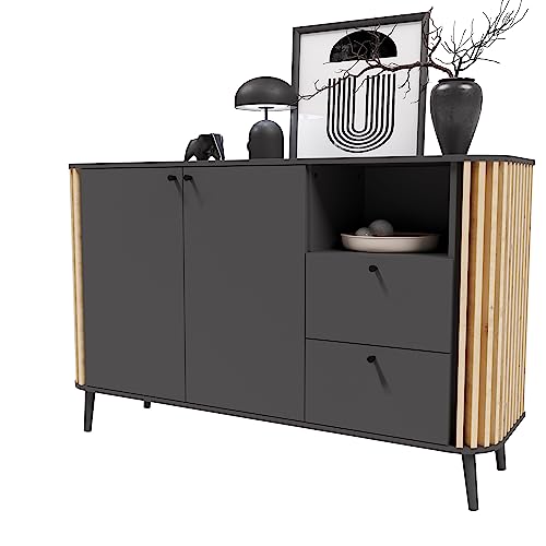 xonox.home Kommode Pure Sideboard Kommode Schrank Anrichte Stauraummöbel in Front/Korpus grau Nb. Absetzung Artisan Eiche Nb. ca.138x87,5x40 cm von xonox.home
