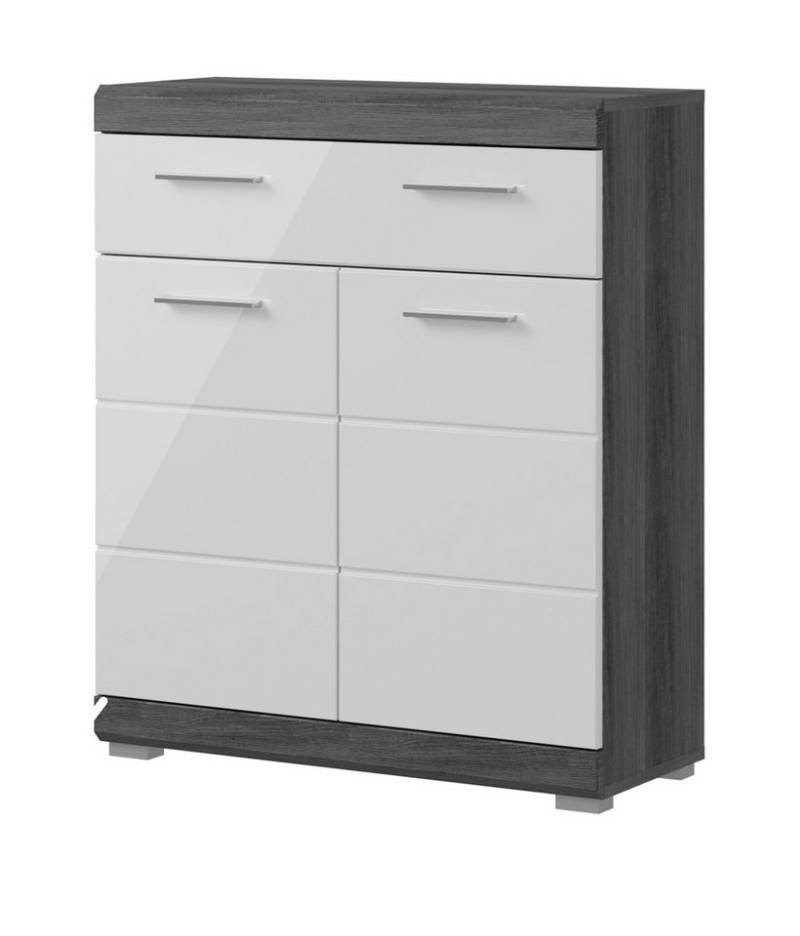 Inn.Furn Kommode Shawn (Badschrank weiß und grau Rauchsilber, mit Auszug), Hochglanz von Inn.Furn