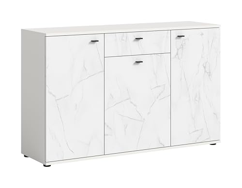 xonox.home Kommode Stone Sideboard Kommode Anrichte Stauraumschrank in Front Marmor weiß Nb. Korpus weiß melamin, ca.138x87x40 cm von xonox.home