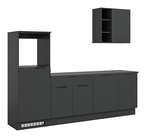 xonox.home Küche Miller Küchenzeile Küchenblock Einbauküche Küchenmöbel Modulküche modulare Küche in schwarz Nachbildung, ca. 260x222x60 cm von xonox.home